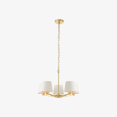 The Range Harvey 5 Light Ceiling Pendant Satin Brushed Gold, Vintage White Silk Effect - Satin Brushed Gold