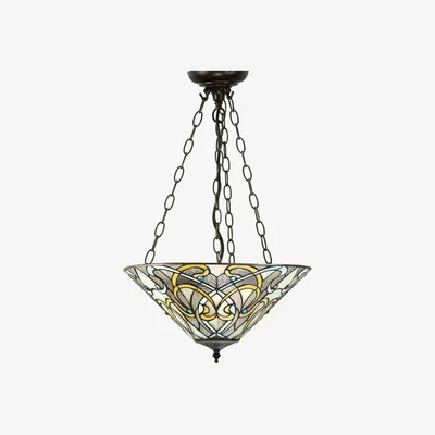 The Range Dauphine 3 Light Inverted Ceiling Pendant Dark Bronze, Tiffany glass, E27 - Dark Bronze