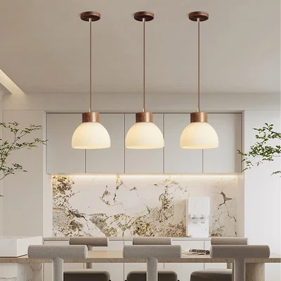 The Range Pendant Ceiling Lamp Dinning Room Hall Way Wood Effect - Walnut