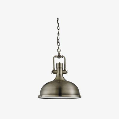 The Range Industrial Dome Ceiling Pendant Antique Brass with Glass Diffuser, E27 - Antique Brass