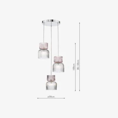 The Range Auberta 3 Light Cluster Pendant Pink Ribbed Glass