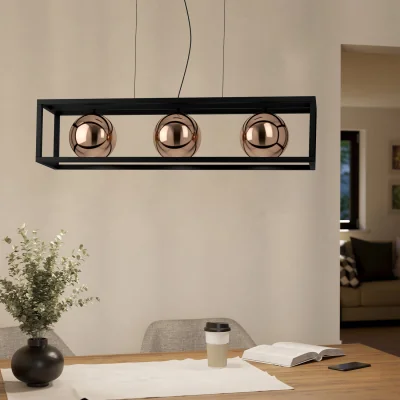The Range Eglo Cordoba Tinted Glass Pendant Light Black Steel  Copper - Black