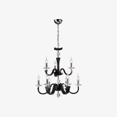 The Range Nardini Ceiling Pendant Chandelier 2 Tier Chrome, Black Faux Leather, Crystal - Polished Chrome