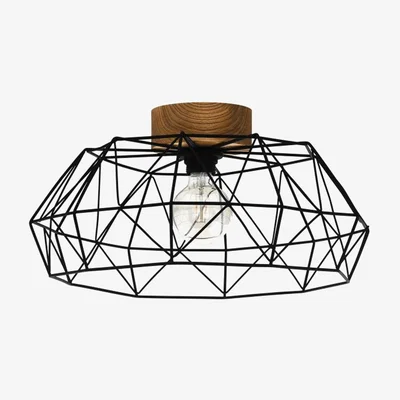 The Range Padstow Geometric Flush Ceiling Light with Wood Accent - Black