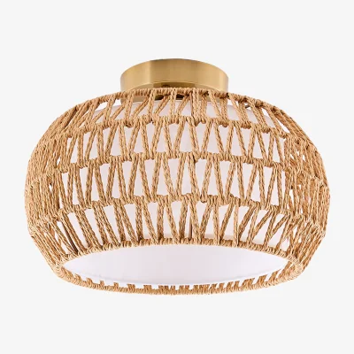 The Range Rattan and Fabric Double Shade Ceiling Light - Natural Wood