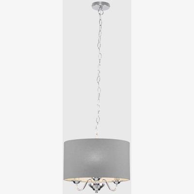The Range Modern Chrome 3 Way Curved Arm Grey Linen Slimline Drum Ceiling Light Pendant - Silver