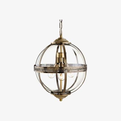 The Range Mayfair 3 Light Spherical Ceiling Pendant Antique Brass, Clear Glass, E14 - Clear Glass