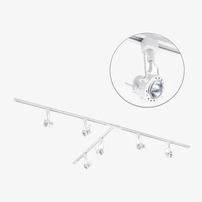 The Range 3m T Shape Track Light Kit with Greenwich Spotlight Heads and LED Bulbs - White