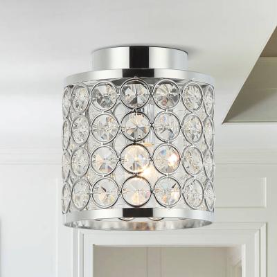 The Range 1 Light Metal and Crystal Bathroom Flush Ceiling Light - Chrome