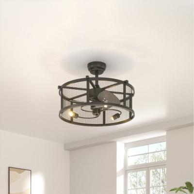 The Range Ceiling Fan Light with Black Circular Metal Mesh Shade - Black