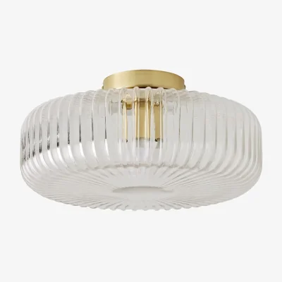The Range Calpe Large Flush Ceiling Light with Ribbed Shade - Brushed Gold / No - Brushed Gold