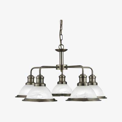 The Range Bistro 5Lt Pendant - Antique Brass Metal and Acid Glass - Brass