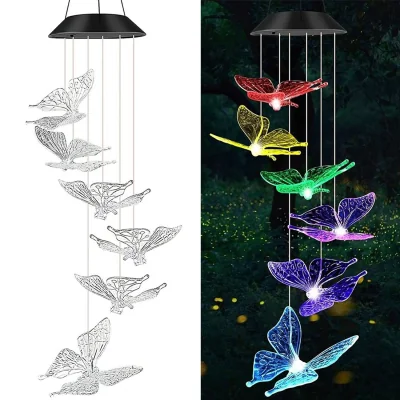 The Range Solar Butterfly Wind Chime Lights Outdoor Hanging LED Garden - Black