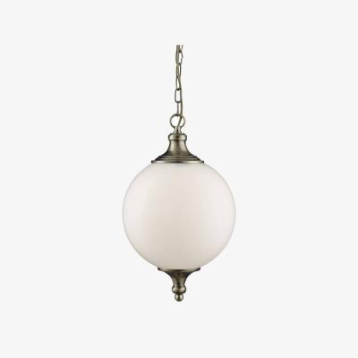 The Range Avalon 1 Light Globe Ceiling Pendant Antique Brass, Opal Glass, E27 - Antique Brass