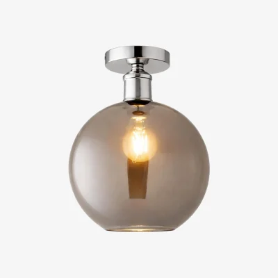 The Range Bellamy Glass Globe Flush Ceiling Light - Brushed Chrome / 20cm