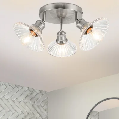 The Range COSYLYTE Milan Bathroom 3 Light Glass Round plate Spotlight - Nickel