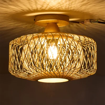 The Range Modern E27 Bamboo Woven Ceiling Light - Natural Wood