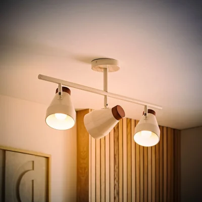 The Range Parker Walnut Accent 3 Way Bar Ceiling Light - Cream / Yes