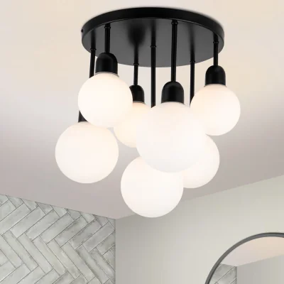 The Range COSYLYTE Broome Bathroom 7 Light Glass Ceiling Light - Matt Black