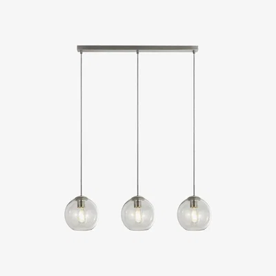 The Range 3 Light Pendant Bar Satin Silver, Glass Shade, E27 - Satin Silver