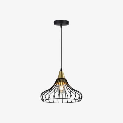 The Range CGC RITA Black Metal and Gold Cage Pendant Ceiling Light - black