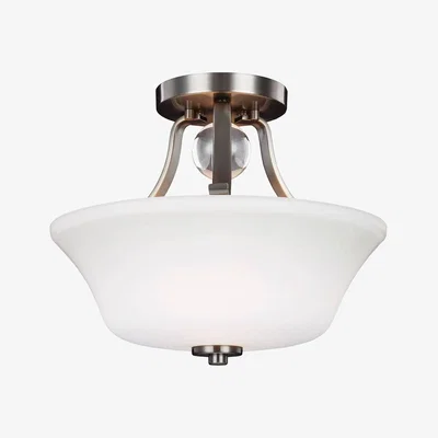 The Range Evington 2 Light Semi Flush Ceiling Light Satin Nickel, E27 - Satin Nickel