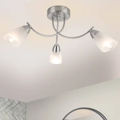 The Range COSYLYTE Hallie Bathroom 3 Light Glass Ceiling Light - Nickel