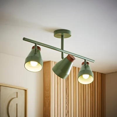The Range Parker Walnut Accent 3 Way Bar Ceiling Light - Green / No