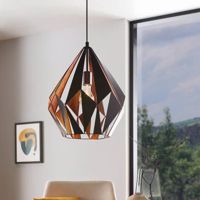 The Range EGLO Carlton 1 Black  Copper Geometric Pendant Light - Black, Copper