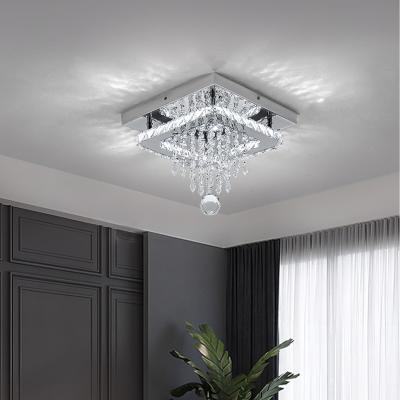 The Range Rectangular Ceiling Light with Crystal Ring and Hanging Pendants - Silver