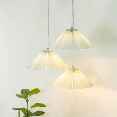 The Range Akira Fabric Pleated Triple Drop Ceiling Pendant Light with LED Bulbs - Blue