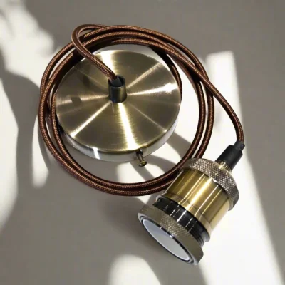 The Range CGC CASSIE 1.5m adjustable E27 Ceiling Pendant and Matching ceiling Rose - Antique Brass and Brown