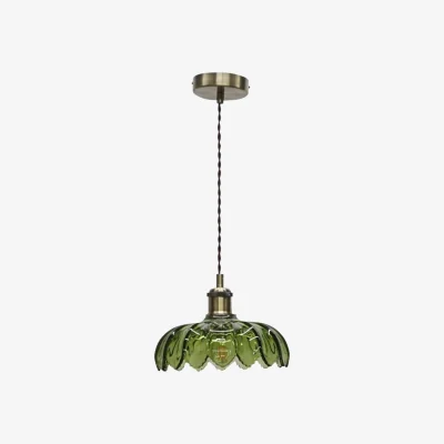 The Range Alice Ceiling Single Pendant Light - Clear Green Glass With Antique Brass Plate Detail