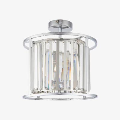 The Range Hamilton Cylindrical Semi Flush Ceiling Light with Faceted Cut Crystals, IP44 - Chrome Plate & Clear Crystal Glass