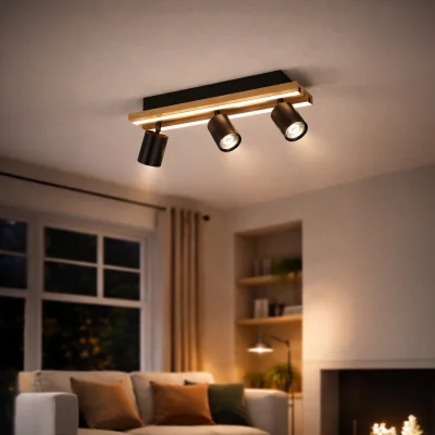 The Range EGLO Gesteira LED Warm White 3-Light Spotlight, Black And Brown - Black