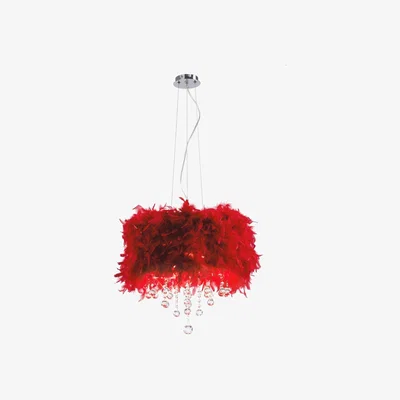 The Range Ibis Ceiling Pendant with Red Feather Shade 3 Light Polished Chrome, Crystal - Polished Chrome