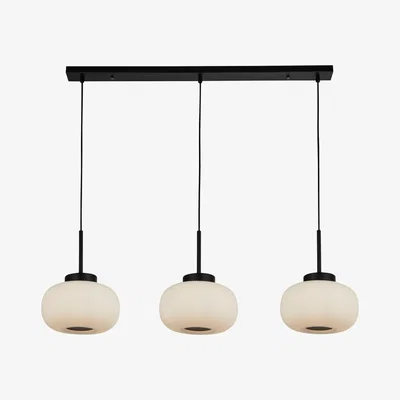 The Range 3 Light Bar Pendant With Frosted Ribbed Glass - Matt Black