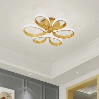 The Range Gold Dimmable Petal LED Semi Flush Ceiling Light - Gold