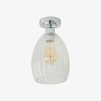 The Range Cheltenham Flush Ceiling Light with Ribbed Shade  - Chrome / Yes - Chrome