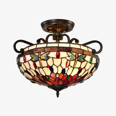 The Range BELOFAY Tiffany Style Stained Glass Ceiling Light Handmade - Multicolour / 1