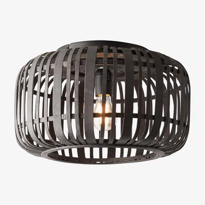 The Range Mathias Decorative Flush Ceiling Lamp, Dark Bamboo, Plywood With Matt Black - Dark Bamboo