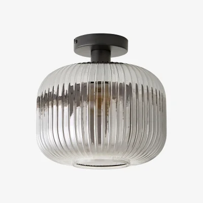 The Range Calpe Semi Flush Ceiling Light with Ribbed Shade - Black / Yes - Black