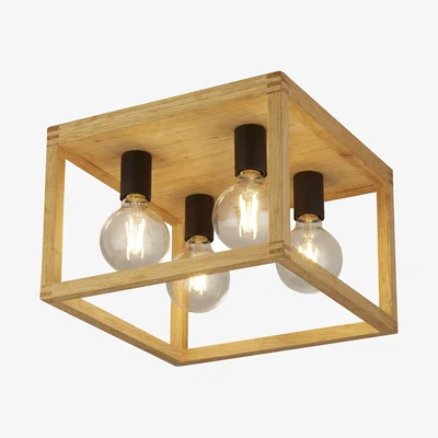 The Range Alcove Wood Frame Four Light Ceiling Flush - Natural