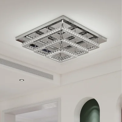 The Range Dimmable Energy Efficient Large Square Crystal LED Ceiling Light - Silver
