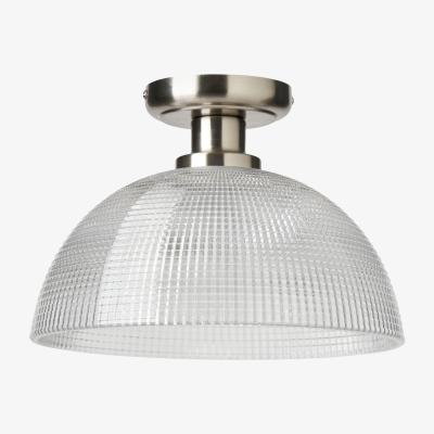 The Range Ulga Semi Flush Ceiling Light with Ribbed Shade - Satin Nickel