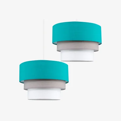 The Range Aztec Pair of 3 Tier Fabric Ceiling Light Shades and Bulbs - Teal