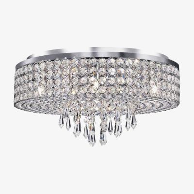 The Range Orion 9 Light Flush Ceiling Light Chrome with Hanging Crystal Glass Deco, G9 - Chrome