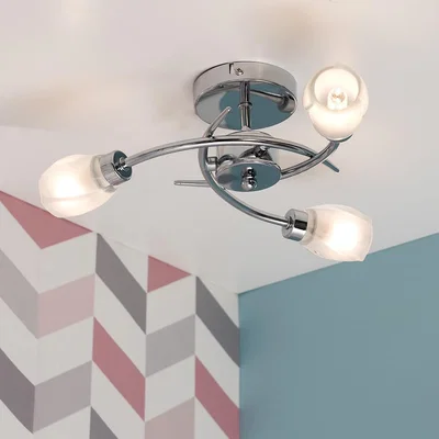 The Range Modern Chrome 3 Way Ceiling Light With Frosted Glass Shades - Silver