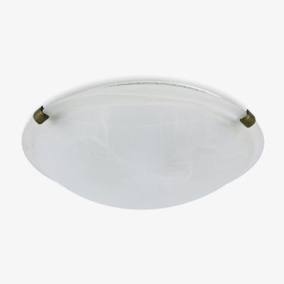 The Range Chester Flush Ceiling 300mm Round, 2 Light E27, Black, Gold, Alabaster Glass - Black gold