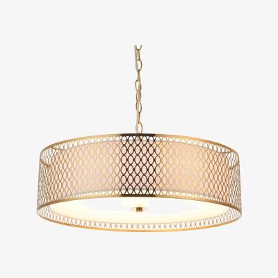 The Range Cordero Single Pendant Ceiling Lamp, Gold Effect Plate, White Fabric, Frosted - Frosted Glass